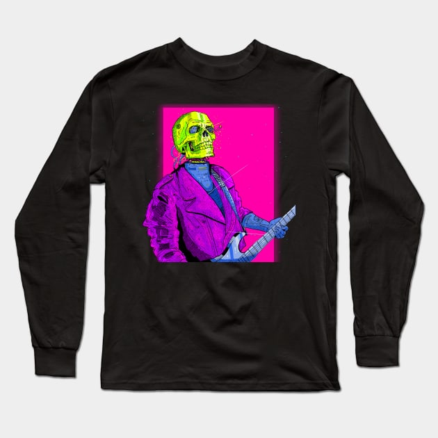 Cyberpunk Rockstar Skull Long Sleeve T-Shirt by TOKEBI